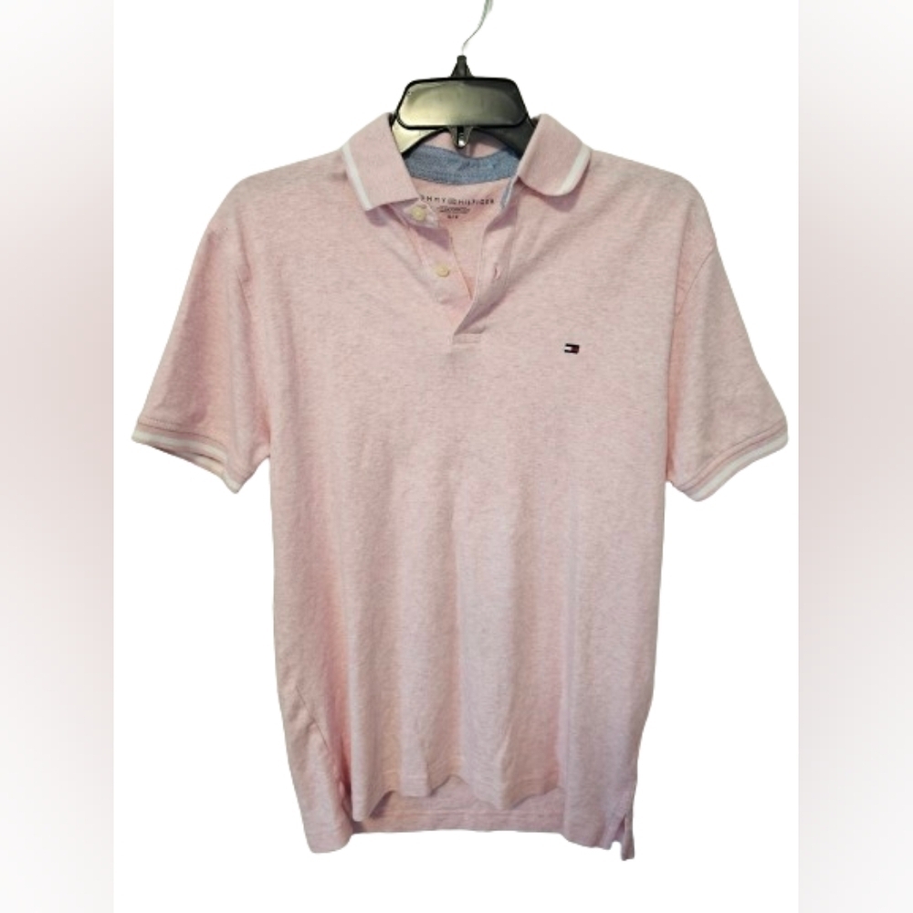 Tommy Hilfiger Pink and White Short Sleeve Polo Shirt Men's Size Small